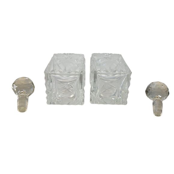 Vintage Leaded Crystal Decanters‎ With Golf Ball Stopper 6.5" x 2" Set Of 2 - Picture 3 of 11